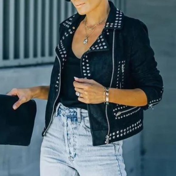 Saint Pocketed Studded Faux Suede Jacket - Picture 1 of 7